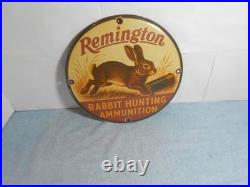 Vintage Remington Rabbit Hunting Ammunition Adv Sign Heavy Metal Porcelain -918e