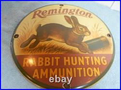 Vintage Remington Rabbit Hunting Ammunition Adv Sign Heavy Metal Porcelain -918e