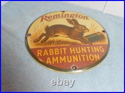 Vintage Remington Rabbit Hunting Ammunition Adv Sign Heavy Metal Porcelain -918e