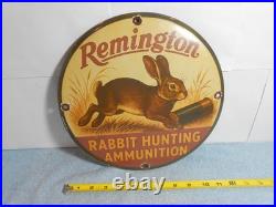 Vintage Remington Rabbit Hunting Ammunition Adv Sign Heavy Metal Porcelain -918e
