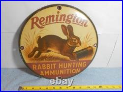 Vintage Remington Rabbit Hunting Ammunition Adv Sign Heavy Metal Porcelain -918e