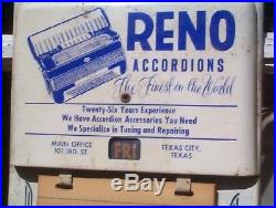 Vintage Reno Accordions Music Instrument Calendar Metal Sign Texas City TX