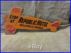 Vintage Republic Hotel Airplane Sign Metal Antique Kansas Des Moines Signs 9956