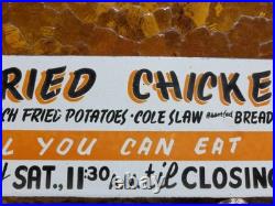 Vintage Restaurant Porcelain Sign Old Fried Chicken Rooster Hen All You Can Eat