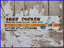 Vintage Restaurant Porcelain Sign Old Fried Chicken Rooster Hen All You Can Eat