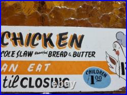 Vintage Restaurant Porcelain Sign Old Fried Chicken Rooster Hen All You Can Eat