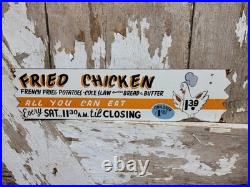 Vintage Restaurant Porcelain Sign Old Fried Chicken Rooster Hen All You Can Eat