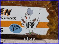 Vintage Restaurant Porcelain Sign Old Fried Chicken Rooster Hen All You Can Eat