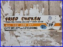 Vintage Restaurant Porcelain Sign Old Fried Chicken Rooster Hen All You Can Eat