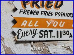 Vintage Restaurant Porcelain Sign Old Fried Chicken Rooster Hen All You Can Eat