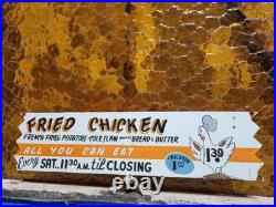 Vintage Restaurant Porcelain Sign Old Fried Chicken Rooster Hen All You Can Eat