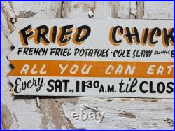 Vintage Restaurant Porcelain Sign Old Fried Chicken Rooster Hen All You Can Eat