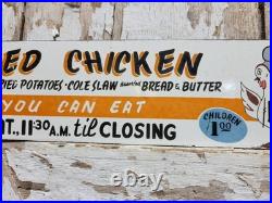 Vintage Restaurant Porcelain Sign Old Fried Chicken Rooster Hen All You Can Eat