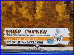 Vintage Restaurant Porcelain Sign Old Fried Chicken Rooster Hen All You Can Eat