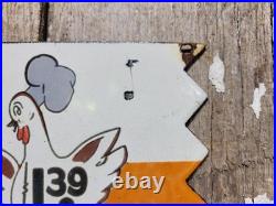 Vintage Restaurant Porcelain Sign Old Fried Chicken Rooster Hen All You Can Eat