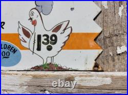 Vintage Restaurant Porcelain Sign Old Fried Chicken Rooster Hen All You Can Eat