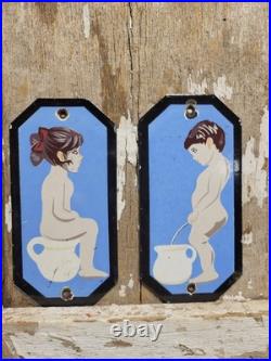 Vintage Restroom Porcelain Sign Old Toilet Bathroom Plaques Boy Girl Mens Womens
