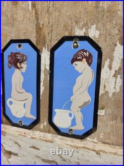 Vintage Restroom Porcelain Sign Old Toilet Bathroom Plaques Boy Girl Mens Womens