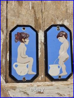 Vintage Restroom Porcelain Sign Old Toilet Bathroom Plaques Boy Girl Mens Womens