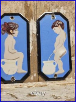 Vintage Restroom Porcelain Sign Old Toilet Bathroom Plaques Boy Girl Mens Womens