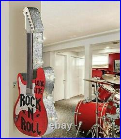 Vintage Retro ROCK n ROLL Electric Guitar Sign 2-Sided 3-D LED Lighted Marquee