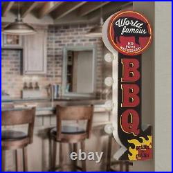 Vintage Retro WORLD FAMOUS BBQ Sign 2-Sided 3-D Old-Fashioned Lighted Marquee
