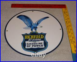 Vintage Richfield Eagle The Power Gasoline 11 3/4 Porcelain Metal Gas Oil Sign