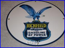 Vintage Richfield Eagle The Power Gasoline 11 3/4 Porcelain Metal Gas Oil Sign
