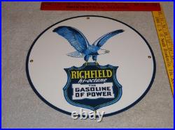 Vintage Richfield Eagle The Power Gasoline 11 3/4 Porcelain Metal Gas Oil Sign