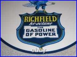 Vintage Richfield Eagle The Power Gasoline 11 3/4 Porcelain Metal Gas Oil Sign
