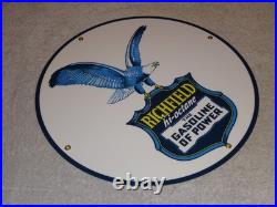 Vintage Richfield Eagle The Power Gasoline 11 3/4 Porcelain Metal Gas Oil Sign