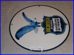 Vintage Richfield Eagle The Power Gasoline 11 3/4 Porcelain Metal Gas Oil Sign