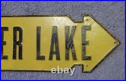 Vintage Road Sign Antique Pointing Arrow Silver Lake Heavy Metal Catskill Mnts