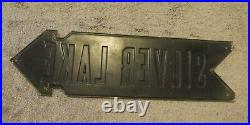 Vintage Road Sign Antique Pointing Arrow Silver Lake Heavy Metal Catskill Mnts