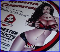 Vintage Rochester Carburetors General Motors Woman 12 Metal Gasoline & Oil Sign