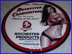 Vintage Rochester Carburetors General Motors Woman 12 Metal Gasoline & Oil Sign