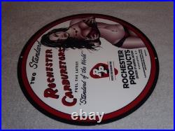 Vintage Rochester Carburetors General Motors Woman 12 Metal Gasoline & Oil Sign