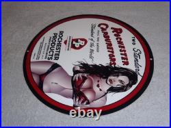 Vintage Rochester Carburetors General Motors Woman 12 Metal Gasoline & Oil Sign