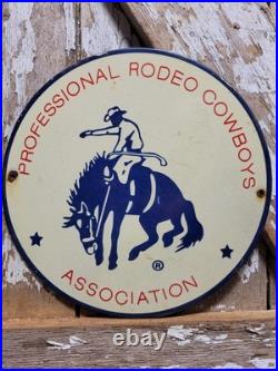 Vintage Rodeo Association Porcelain Sign Rare Old Western Cowboy Wrangler Ranch