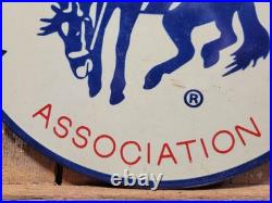 Vintage Rodeo Association Porcelain Sign Rare Old Western Cowboy Wrangler Ranch