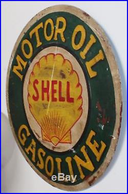 Vintage Round Shell Gasoline Porcelain Metal Sign