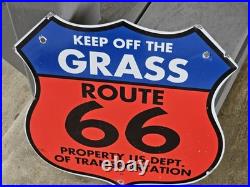 Vintage Route 66 U. S. Keep Off The Grass Porcelain Enamel Metal Sign 11 X 11