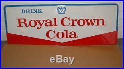 Vintage Royal Crown Cola Soda Advertising Metal Sign Embossed Mint & brown paper