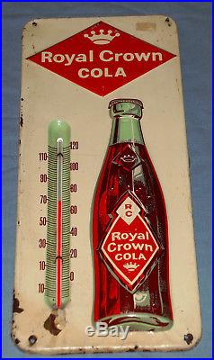 Vintage Royal Crown (RC) Cola Metal Sign with original working thermometer