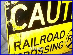 Vintage Rural West Virginia Caution Railroad Crossing Metal Sign 36 X 24 Used