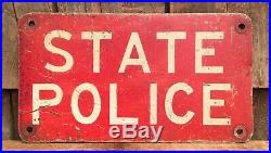 Vintage STATE POLICE Metal Red Front License Plate Metal Sign Connecticut Maine