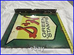 Vintage S&H GREEN STAMPS Metal 2-Sided Advertising General Store SIGN 21 X 19