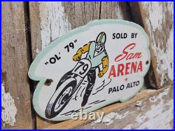 Vintage Sam Arena Porcelain Sign Old Motorcycle Racing Palo Alto Ca Harley Biker