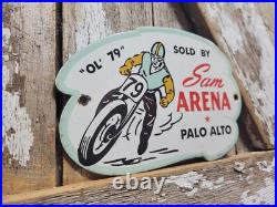 Vintage Sam Arena Porcelain Sign Old Motorcycle Racing Palo Alto Ca Harley Biker