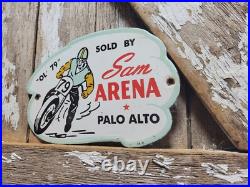 Vintage Sam Arena Porcelain Sign Old Motorcycle Racing Palo Alto Ca Harley Biker